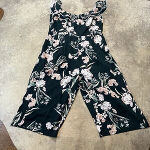 City Chic Jumpsuit Womens 22 Green Floral Jumpsuit Wide Leg Ruffle Trim Neckline